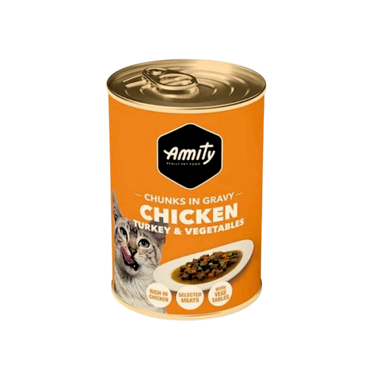 Amity Premium Lata Chunks in Gravy Pollo, Pavo y Vegetales para Gatos 415 g