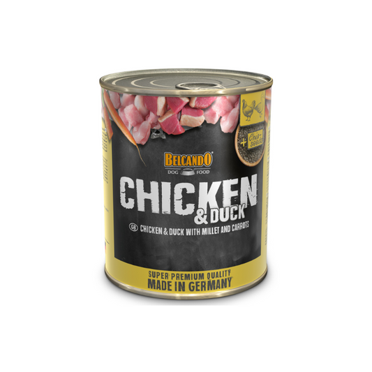 Belcando lata pollo pato mijo y zanahorias 800grs